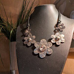 Floral Statement Necklace w/ Rhinestones Accents